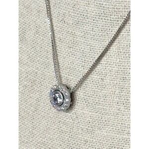 ETT Studios Sterling Silver Elegant Halo Pendant Necklace 18" Sparkle Timeless